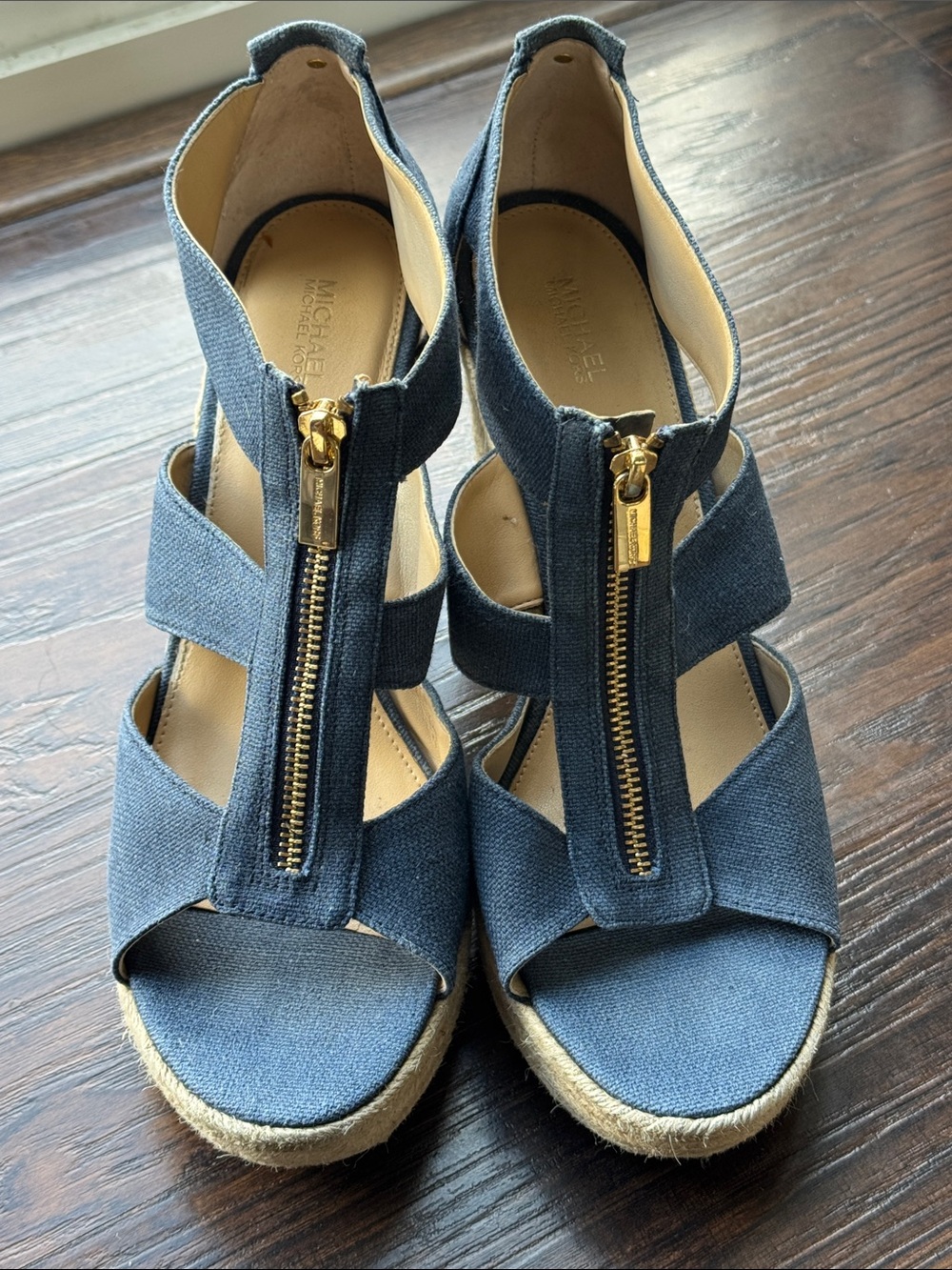 Michael Kors Navy Canvas Zip-Front Espadrille Wedges